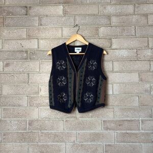 vintage 90s christopher & banks heart embroidered knit vest